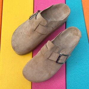 Madden Girl Tan Suede Slip-On Platform Mules